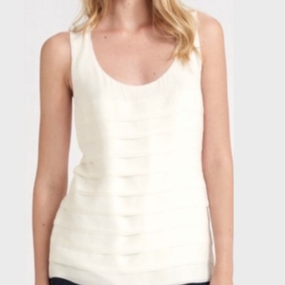 Tory Burch Letty Silk V-Neck Sleeveless Beige Top - Picture 1 of 5